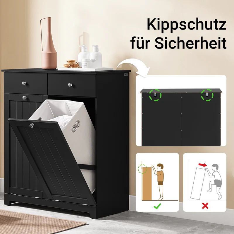 SoBuy | Wäscheschrank mit 2 Wäschesäcke | Wäschesammler | Wäschekorb | Schwarz | BZR33-II-SCH