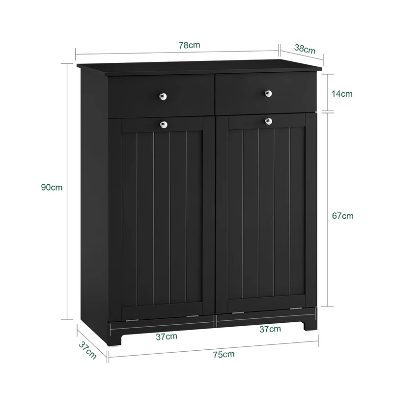 SoBuy | Wäscheschrank mit 2 Wäschesäcke | Wäschesammler | Wäschekorb | Schwarz | BZR33-II-SCH