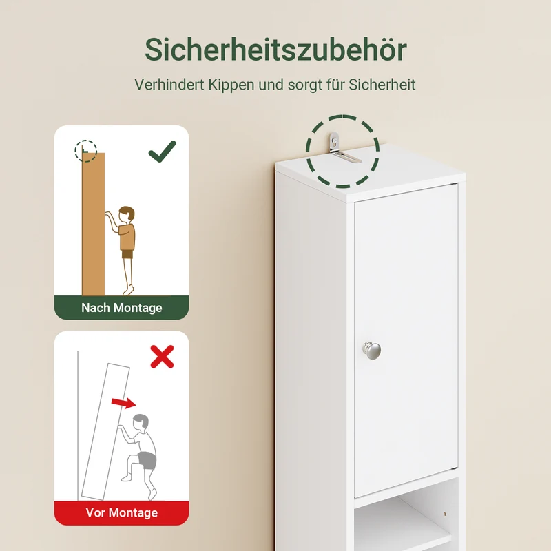 SoBuy | Badhochschrank | mit Verstellbare Ablagen schmal | Weiß | 20x180x20cm | BZR34-II-W