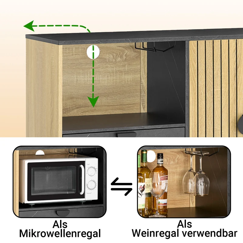 SoBuy Küchenschrank Sideboard Kommode mit Mikrowellenfach (Ø6 cm) | Eiche-Schwarz | FSB103-N