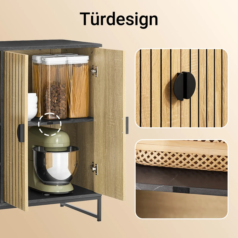 SoBuy Küchenschrank Sideboard Kommode mit Mikrowellenfach (Ø6 cm) | Eiche-Schwarz | FSB103-N