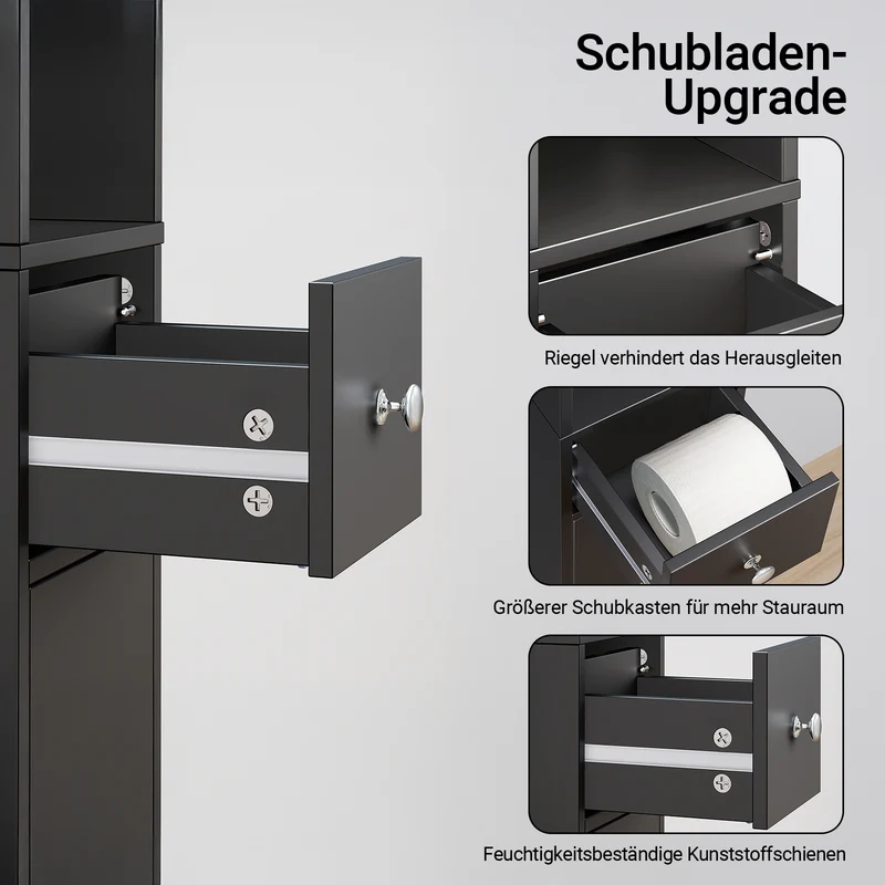 SoBuy | Bad Hochschrank | mit Verstellbare Ablagen schmal | Schwarz | 20x180x20cm | BZR34-II-SCH