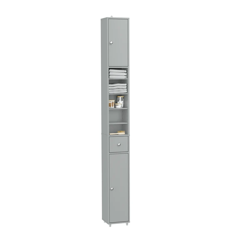 SoBuy | Bad Hochschrank | mit Verstellbare Ablagen schmal | Hellgrau | 20x180x20cm | BZR34-II-HG