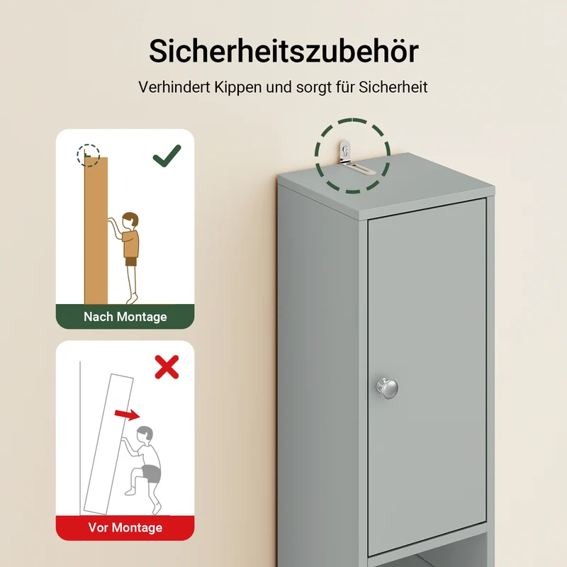 SoBuy | Bad Hochschrank | mit Verstellbare Ablagen schmal | Hellgrau | 20x180x20cm | BZR34-II-HG