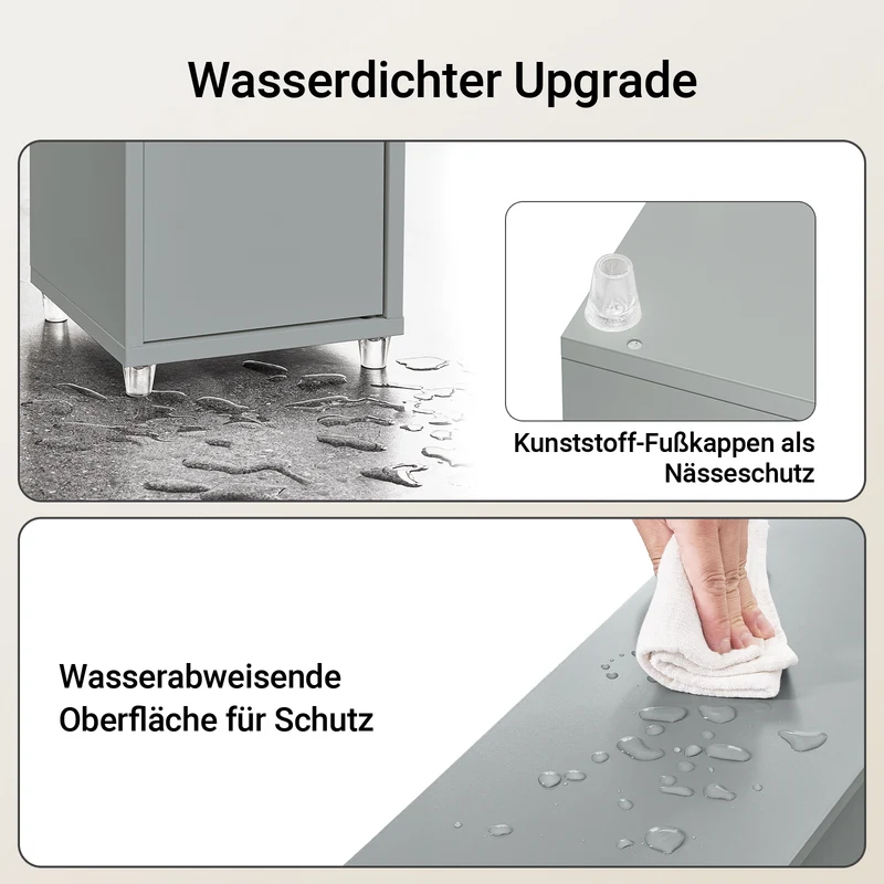 SoBuy | Bad Hochschrank | mit Verstellbare Ablagen schmal | Hellgrau | 20x180x20cm | BZR34-II-HG