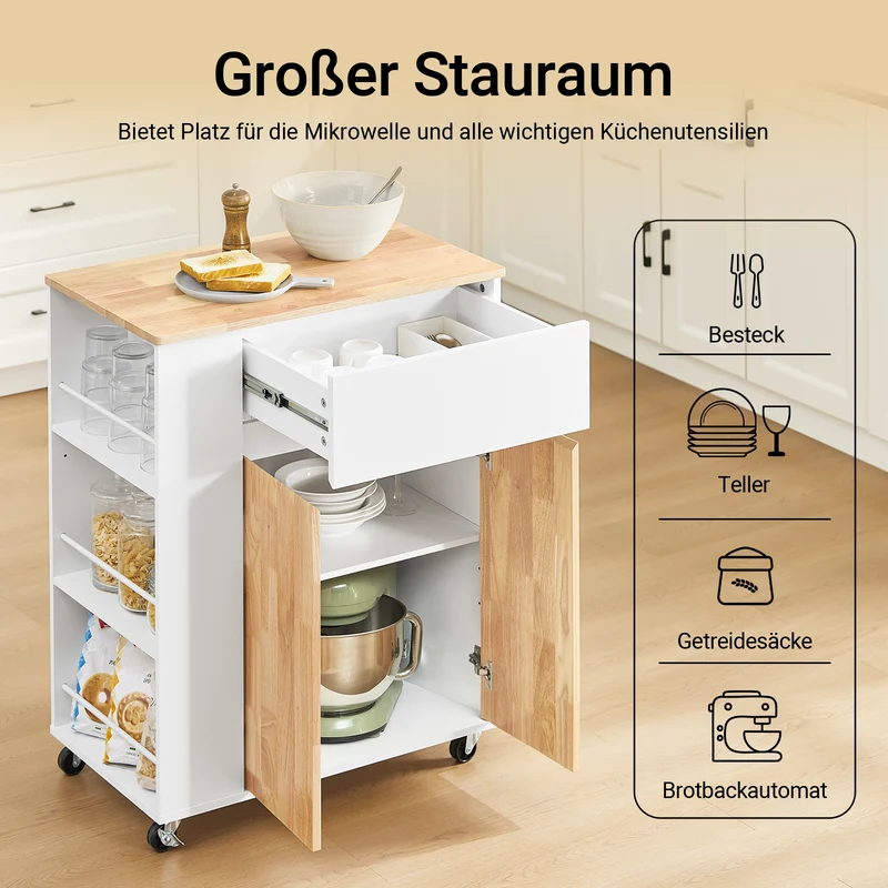 SoBuy Küchenwagen mit Arbeitsplatte Servierwagen mit Rollen Weiß B70 x H90 x T40 cm FKW132-WN