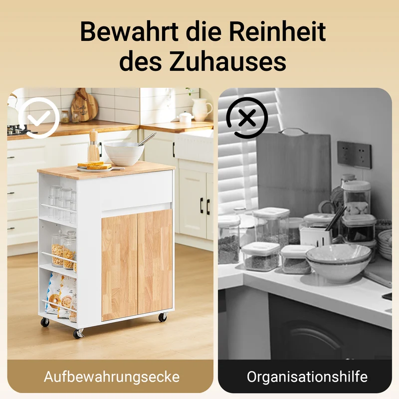 SoBuy Küchenwagen mit Arbeitsplatte Servierwagen mit Rollen Weiß B70 x H90 x T40 cm FKW132-WN