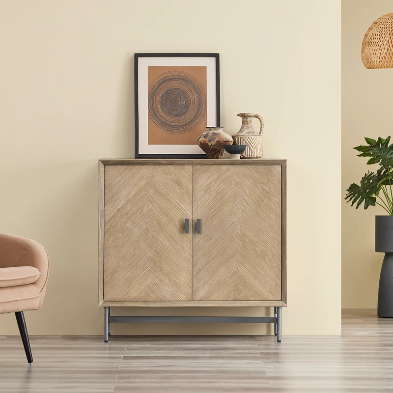 SoBuy | Sideboard Kommode Küchenschrank | vormontiert & stabil | 2 Türen | Gummibaumholz | HFSB06-N