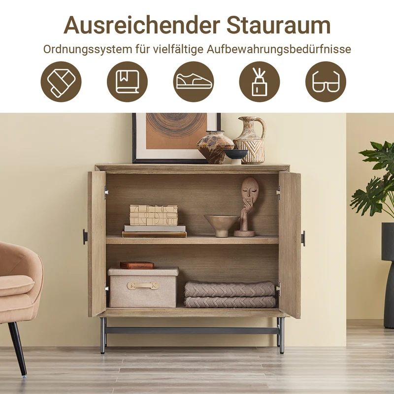 SoBuy | Sideboard Kommode Küchenschrank | vormontiert & stabil | 2 Türen | Gummibaumholz | HFSB06-N