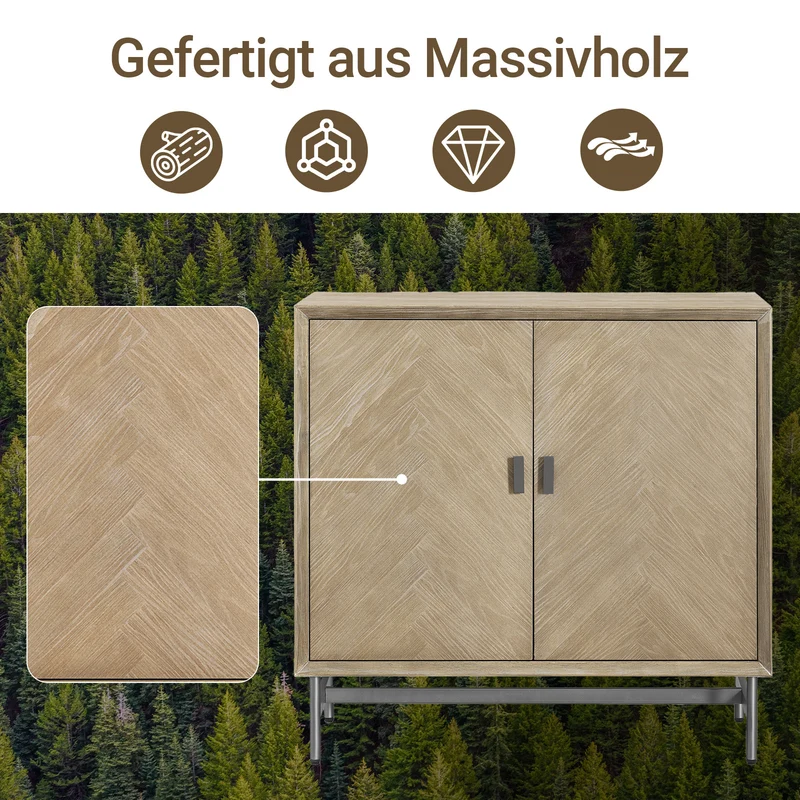 SoBuy | Sideboard Kommode Küchenschrank | vormontiert & stabil | 2 Türen | Gummibaumholz | HFSB06-N