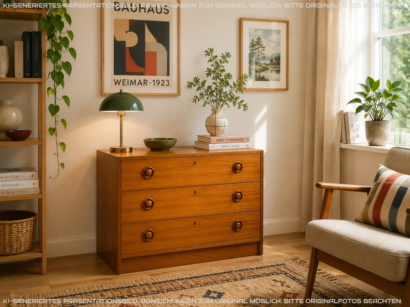Stilvolle & sehr gut erhaltene skandinavische Kommode in Teakholz mit Schubladen & Holzgriffen I Schubladenkommode Sideboard Wäschekommode 60er 70er Vintage Danish Design I