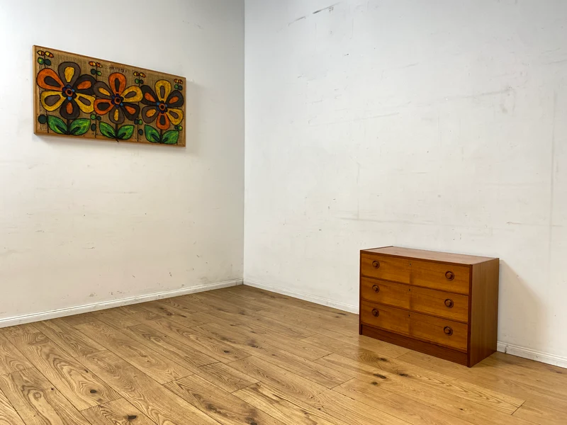 Stilvolle & sehr gut erhaltene skandinavische Kommode in Teakholz mit Schubladen & Holzgriffen I Schubladenkommode Sideboard Wäschekommode 60er 70er Vintage Danish Design I