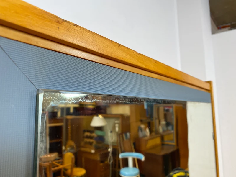 60er Jahre Schrank mit Spiegel, Schublade und Messinggriffen I Schrank Kleiderschrank Spiegelschrank Flurschrank Garderobe Barschrank Mid-Century Vintage 50er I