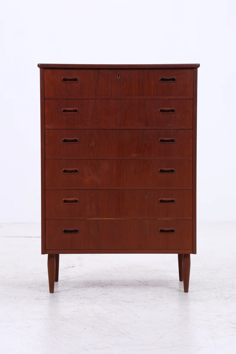 Vintage Teak Kommode | 6 Schubladen | Mid Century Tallboy | 60er Jahre
