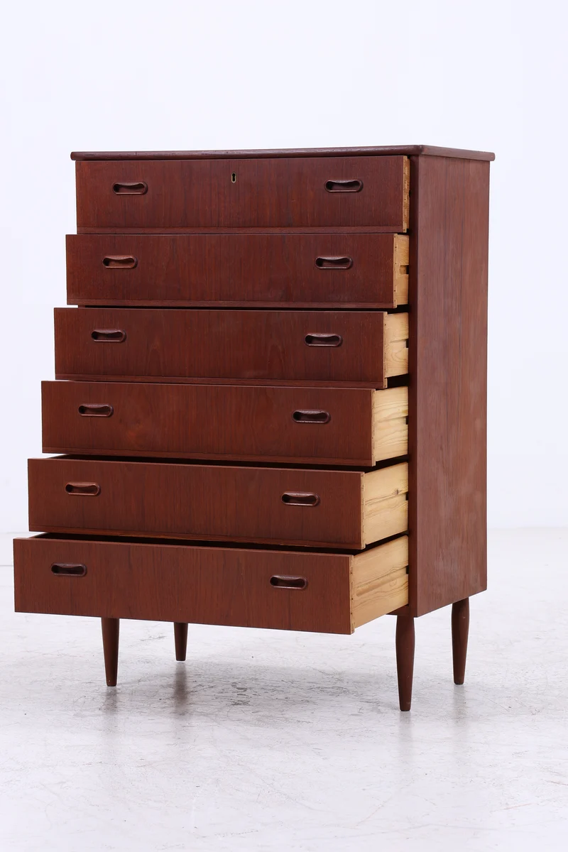 Vintage Teak Kommode | 6 Schubladen | Mid Century Tallboy | 60er Jahre