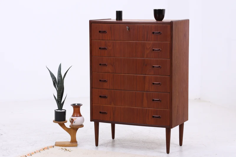 Vintage Teak Kommode | 6 Schubladen | Mid Century Tallboy | 60er Jahre