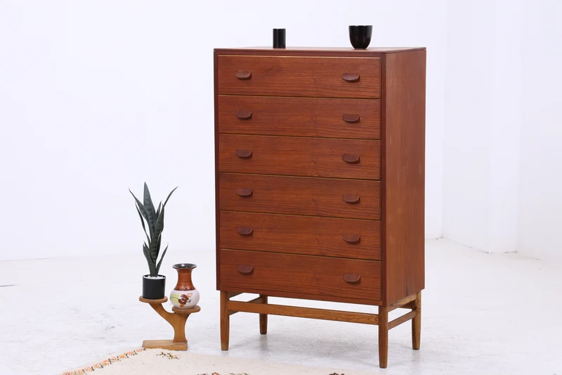 Vintage Teak Tallboy von Carl Aage Skov für Munch Møbler | Danish Design Kommode | 6 Schubladen