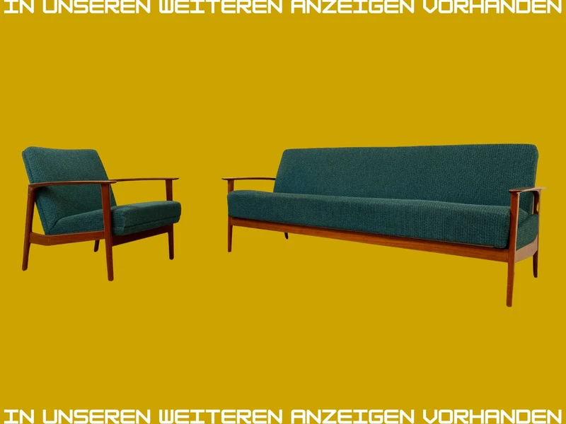 Eleganter skandinavischer Mid-Century Sessel mit Teakholz Rahmen, Federkern und petrol Blauem Original Bezug I Clubsessel Armchair Sitzgarnitur Danish Design Vintage 60er I