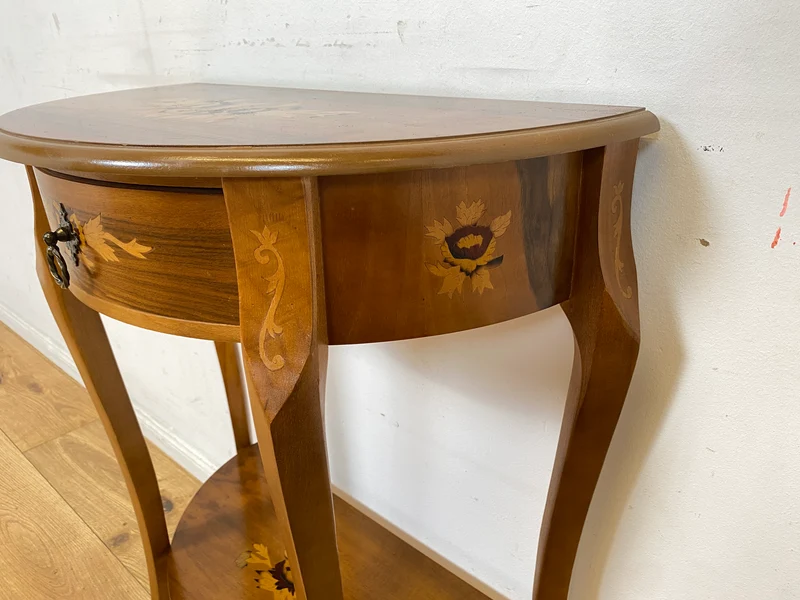 Vornehmer und sehr gut erhaltener Stilmöbel Konsolentisch mit Schublade und feinen Intarsien I Konsole Beistelltisch Ablage Kommode Garderobe Flurgarderobe Barock Vintage I