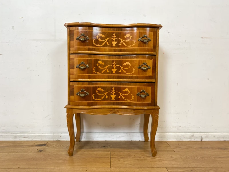 Eleganter und hochwertige handverzierte Stilmöbel Kommode mit Schubladen und feinen Intarsien I Schubladenkommode Wäschekommode Schrank Konsole Garderobe Flurkommode Vintage I