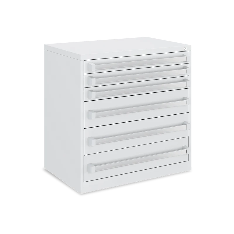 Schubladenschrank (6-Schübe) mit Metallgriffen – Lichtgrau