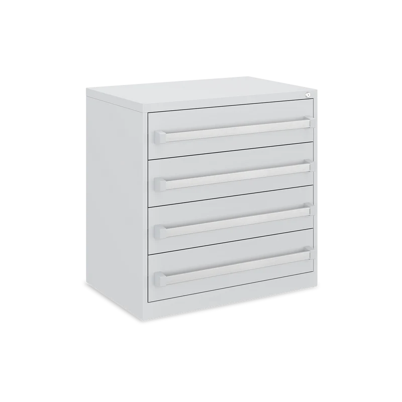 Schubladenschrank (4-Schübe) mit Metallgriffen – Lichtgrau
