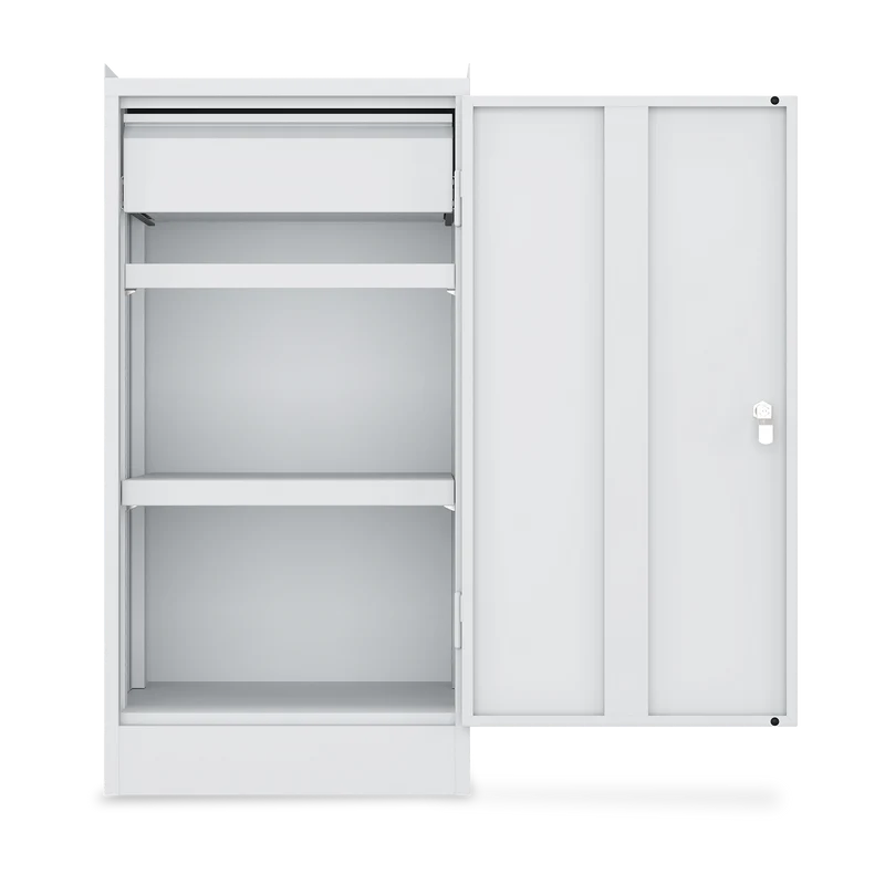 Werkzeugschrank (1-Türe) – 2 Fachböden & 1 Schublade – Lichtgrau