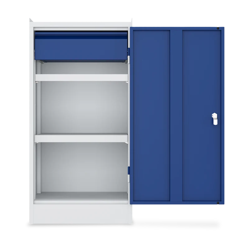 Werkzeugschrank (1-Türe) – 2 Fachböden & 1 Schublade – Lichtgrau
