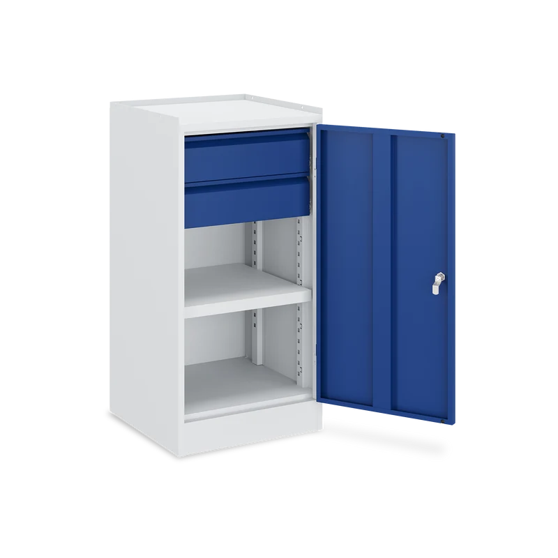 Werkzeugschrank (1-Türe) – 1 Fachboden & 2 Schubladen – Lichtgrau