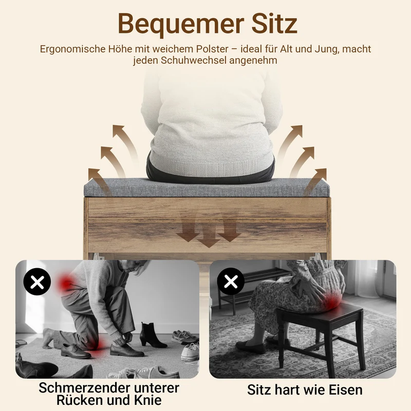 SoBuy Schuhbank schmal 24cm | mit Sitzfläche für große Schuhe bis EU 47 | FSR218-F