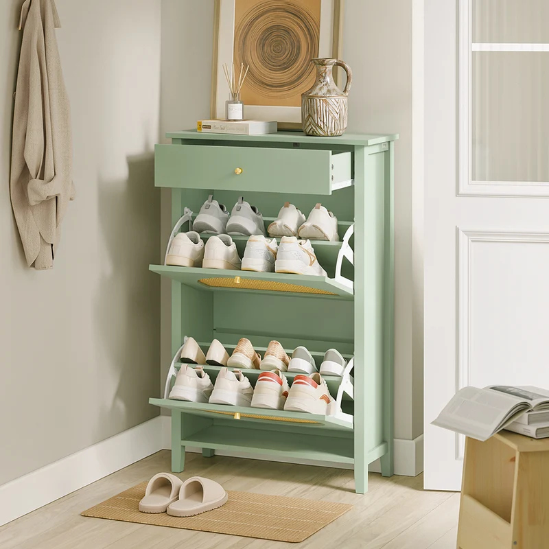 SoBuy | Flurschränke | Schuhschrank schmal hoch mit Schublade | Green | 62×25×97 cm | FSR223-GR