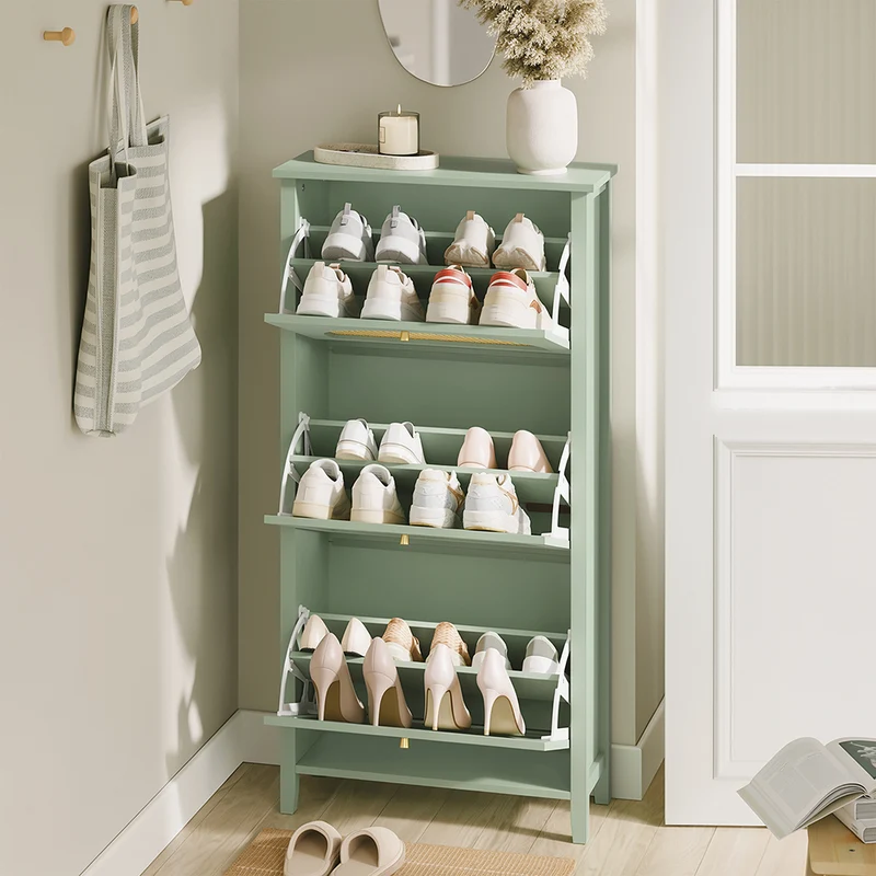 SoBuy | Flurschränke | Schuhschrank schmal hoch mit 3 Klapptüren | Green | FSR222-GR