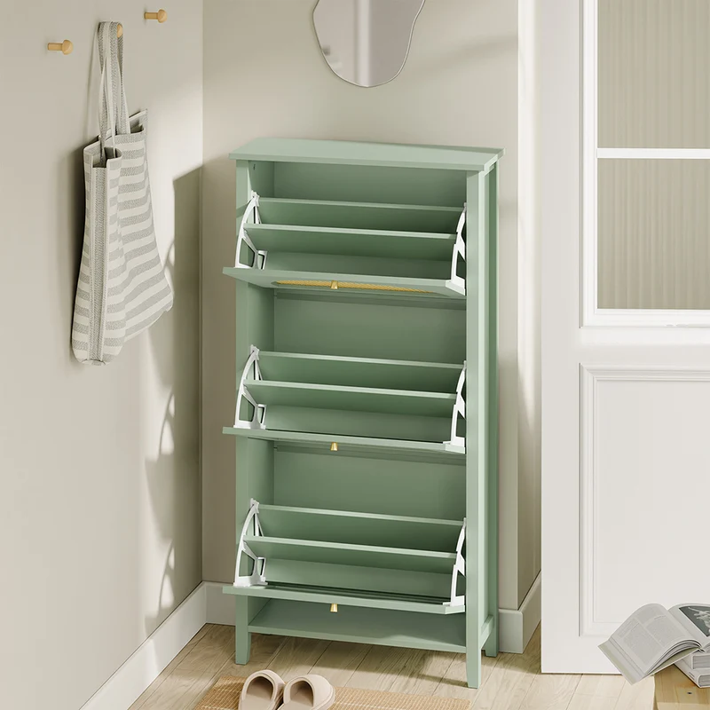 SoBuy | Flurschränke | Schuhschrank schmal hoch mit 3 Klapptüren | Green | FSR222-GR