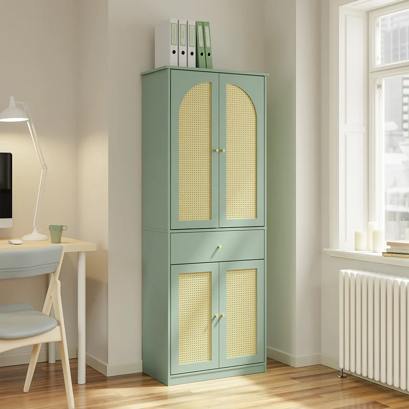 SoBuy | Flurschränke | Schuhschrank schmal hoch mit 4 Türen und 1 Schublade | Green | FSB107-GR