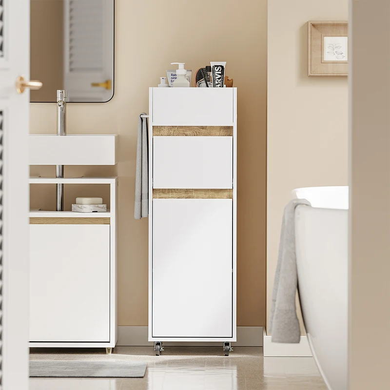 SoBuy | Badezimmer Hochschrank | Badezimmerschrank schmal Nischenregal Weiß | White | BZR225-WN