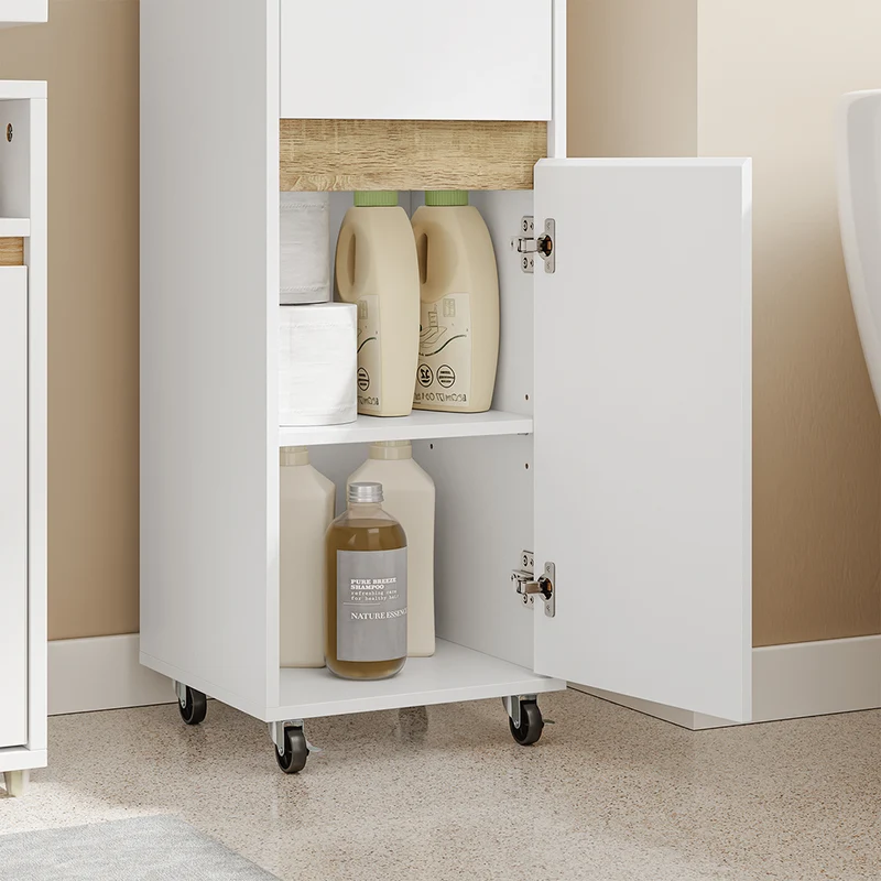 SoBuy | Badezimmer Hochschrank | Badezimmerschrank schmal Nischenregal Weiß | White | BZR225-WN