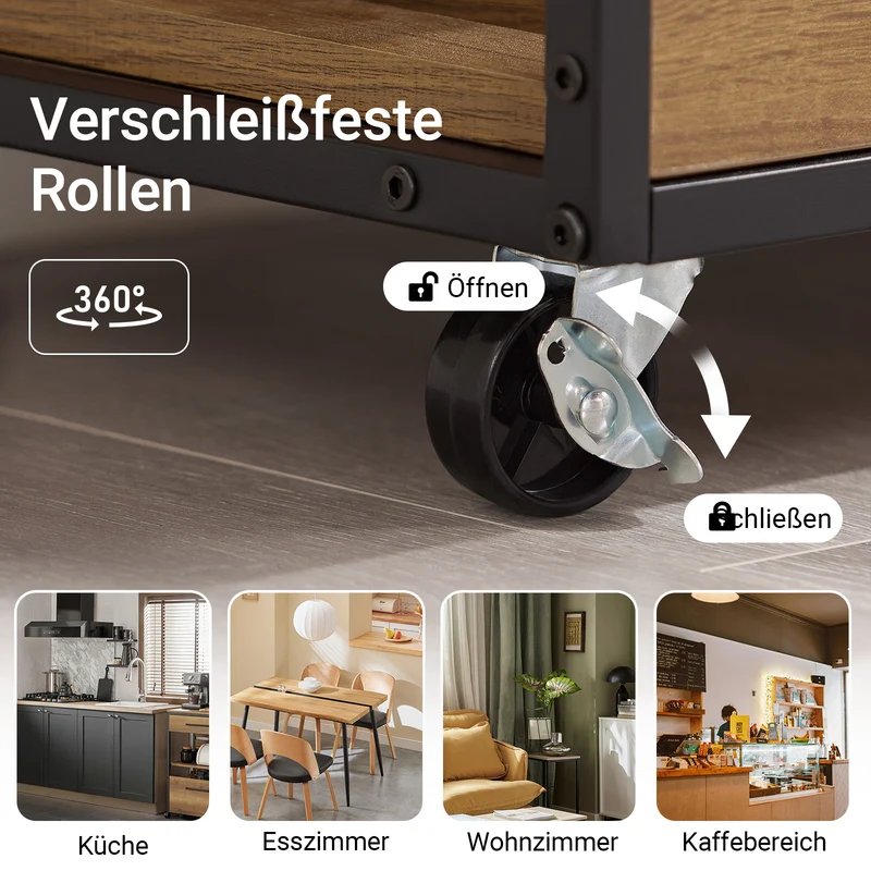SoBuy | Servierwagen mit Rollen | Küchenwagen mit Arbeitsplatte | Vintagebraun | 67x88x37cm | FKW134-N