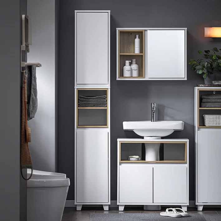 SoBuy | Bad Hochschrank | Aufbewahrungsschrank | Badschrank Weiß | BZR147-W