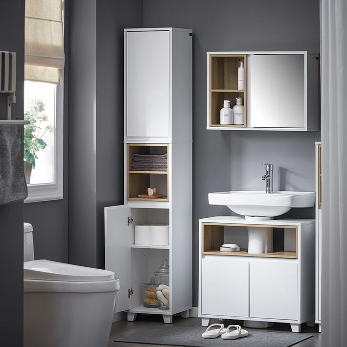 SoBuy | Bad Hochschrank | Aufbewahrungsschrank | Badschrank Weiß | BZR147-W