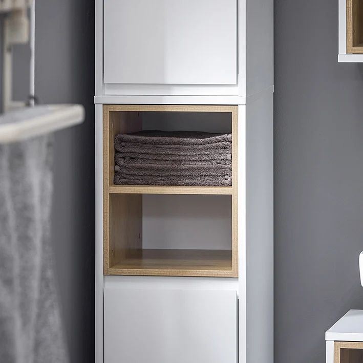 SoBuy | Bad Hochschrank | Aufbewahrungsschrank | Badschrank Weiß | BZR147-W