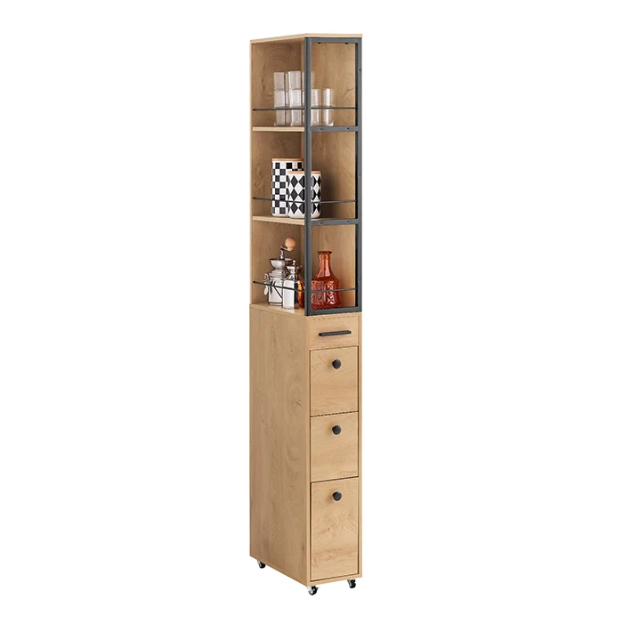 SoBuy | Nischenregal mit 3 Schubladen | mit Rollen | Nischenwagen | schmales Regal | NSR13-N