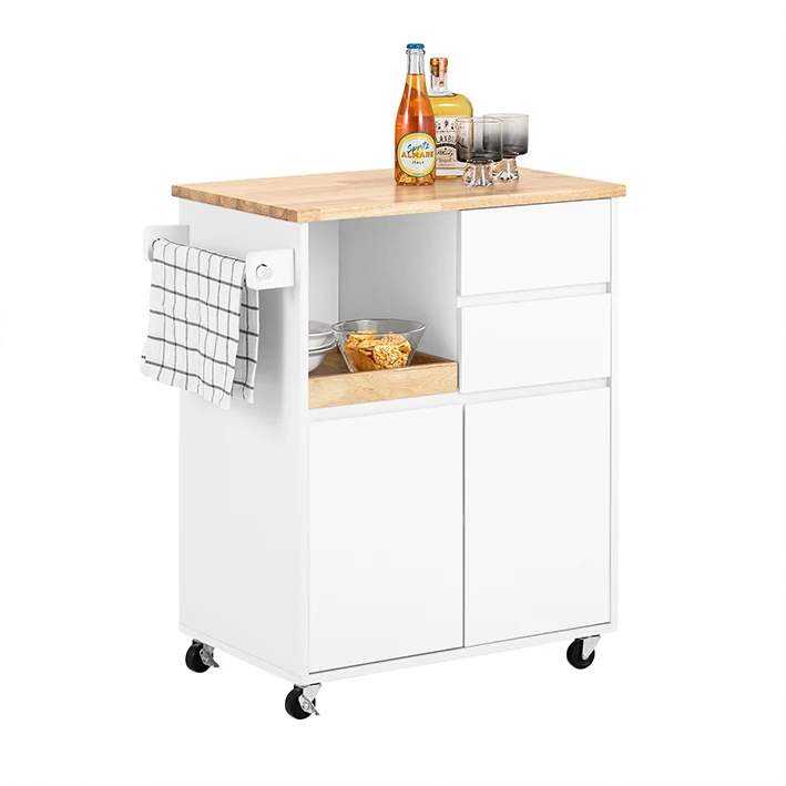 SoBuy | Küchenwagen mit Arbeitsplatte | Servierwagen mit Rollen | Weiß | 72x84x40cm FKW123-WN