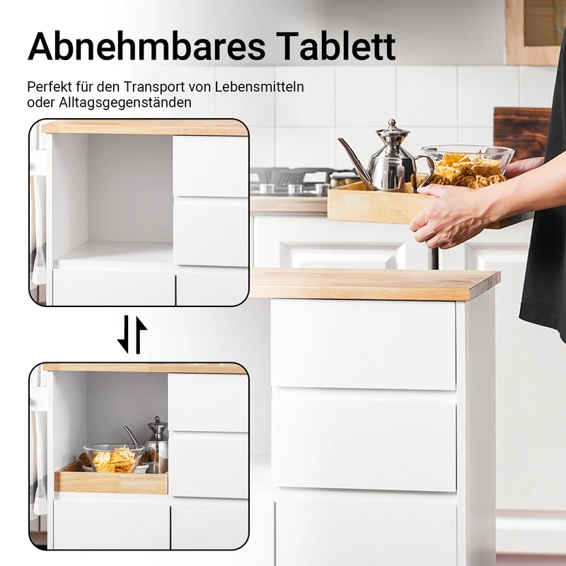 SoBuy | Küchenwagen mit Arbeitsplatte | Servierwagen mit Rollen | Weiß | 72x84x40cm FKW123-WN