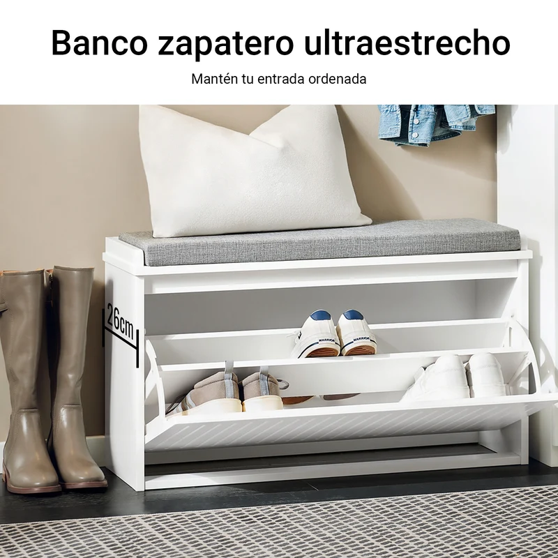 SoBuy | Schuhkipper | Schuhbank mit Schuhfach | Sitzbank Weiß | FSR98-L-W