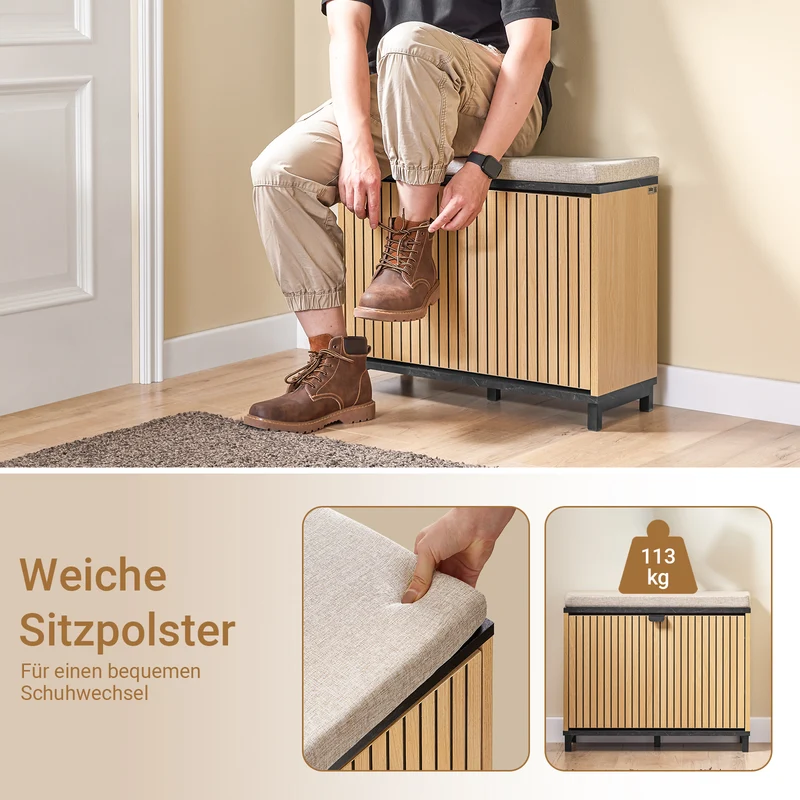 SoBuy | Schuhbank Sitzbank | Schuhregal Schmal | mit Stauraum | Klappfach | Marmor Schwarz | FSR201-N