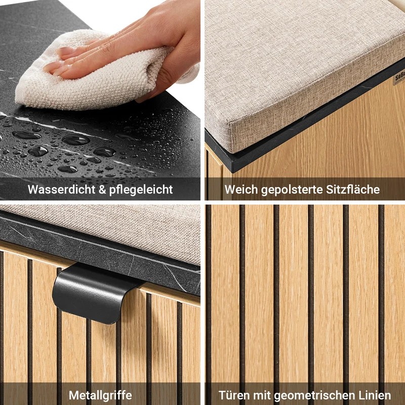SoBuy | Schuhbank Sitzbank | Schuhregal Schmal | mit Stauraum | Klappfach | Marmor Schwarz | FSR201-N