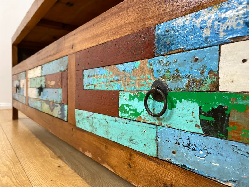 Boatwood by WMK I Besonders schönes 180 cm langes TV Lowboard aus altem Bootsholz I nachhaltiges & handgefertigtes Unikat I Teakholz massiv I Kommode Bank Board Anrichte Bootsmöbel Rostock Bremen Sylt