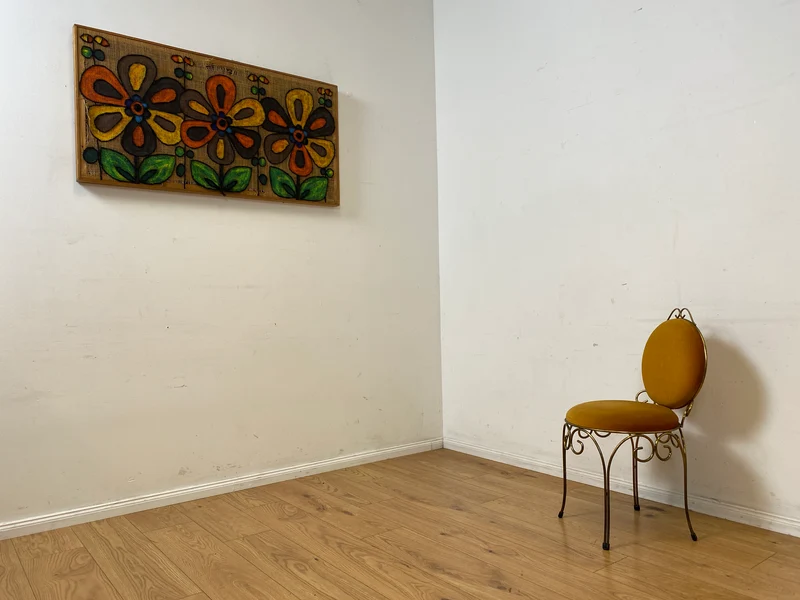 Sehr eleganter und gut erhaltener goldener 60er Jahre Stuhl aus Metall mit Samtbezug I Salonstuhl Metallstuhl Esszimmerstuhl Schreibtischstuhl Küchenstuhl Vintage I