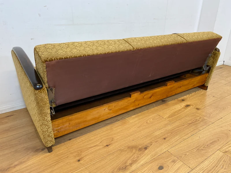 Wunderschönes & sehr gut erhaltenes 1930er Jahre Art Deco Sofa mit Schlaffunktion & goldenem Brokat Bezug I Couch Schlafcouch Schlafsofa Klappcouch Daybed Antik Vintage I (Kopie)