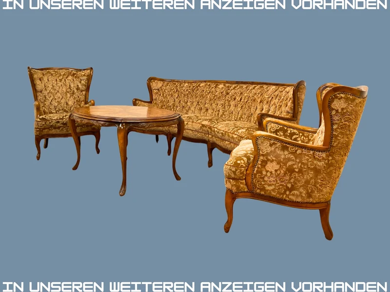 Wunderschöner Chippendale Sessel mit handverziertem Holzrahmen, samtartigem Altrosa Brokat Bezug & Federkern I Lesesessel Ohrensessel Sitzgarnitur Barock Vintage Stilmöbel I